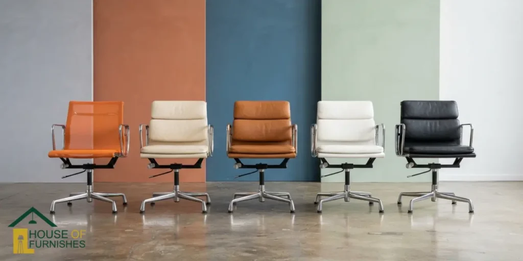 office chair colour guide — colourful eames style office chairs in modern studio