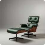 Emerald Green leather Palisander Wood Eames-style lounge chair, three-quarter angle view
