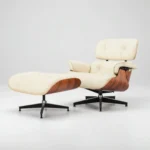 Ivory White leather Palisander Wood Premium XL Eames-style lounge chair, front view