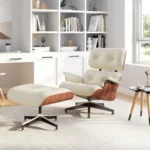 Ivory White leather Palisander Wood Premium XL Eames-style lounge chair, side profile