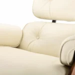 Ivory White leather Palisander Wood Premium XL Eames-style lounge chair, with matching ottoman