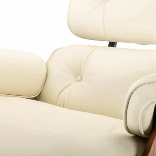 Ivory White leather Palisander Wood Premium XL Eames-style lounge chair, with matching ottoman