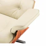 Ivory White leather Palisander Wood Premium XL Eames-style lounge chair, styled in a living room setting